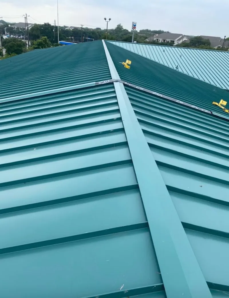 Green commercial metal roof ridge and valley for Metal Roof Repair in South Pasadena